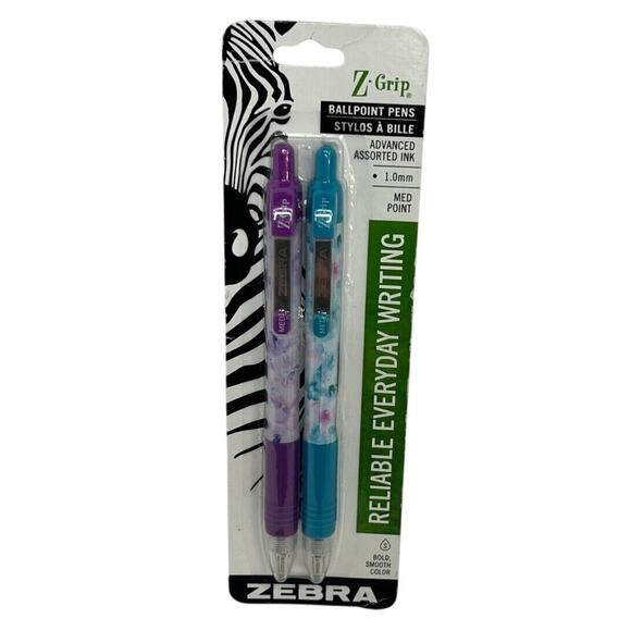 Zebra Z-Grip Ballpoint Pen Medium Point Assorted Ink Barrel 2 Pack -NIP! - Picture 1 of 4